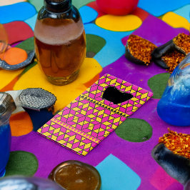 ピンクと黄色の三角形のパターン クレジットカード栓抜き