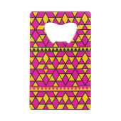 ピンクと黄色の三角形のパターン クレジットカード栓抜き (裏面)