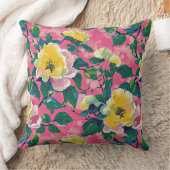 ピンクと黄色の印象派のチノワセリーフローラ クッション (ブランケット)