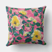 ピンクと黄色の印象派のチノワセリーフローラ クッション (裏面)