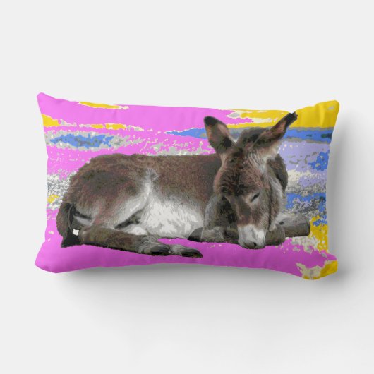 ピンクと黄色の可愛いロバサイケデリックー ランバークッション (裏面)