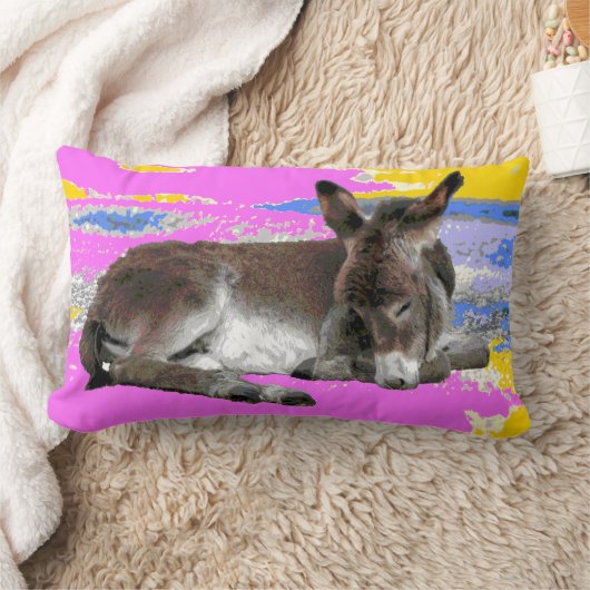 ピンクと黄色の可愛いロバサイケデリックー ランバークッション (ブランケット)