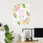 ピンクと黄色の夏の花の結婚式ウェルカムサイン ポスター (ホームオフィス)
