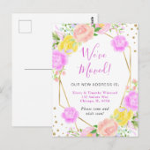 ピンクと黄色の夏の花フレーム引っ越しました ポストカード (正面/裏面)