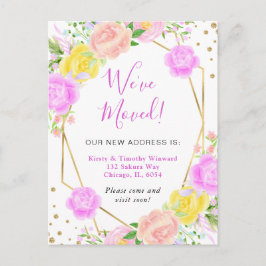 ピンクと黄色の夏の花フレーム引っ越しました ポストカード