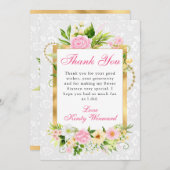 ピンクと黄色の夏の花金ゴールド甘い16 サンキューカード (正面/裏面)