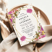 ピンクと黄色の夏の花金ゴールド結婚枠 招待状