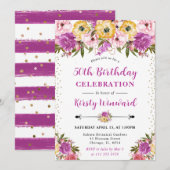 ピンクと黄色の夏の花50誕生日 招待状 (正面/裏面)