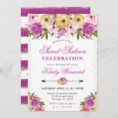 ピンクと黄色の夏の花Sweet sixteen 招待状 (正面/裏面)