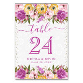 ピンクと黄色の夏結婚の花 テーブルナンバー (裏面)