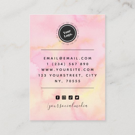 ピンクと黄色の大理石のロゴカスタムのイヤリングディスプレイ 名刺 (裏面)