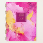 ピンクと黄色の大理石の名前をカスタムすると年 プランナー手帳 (正面)
