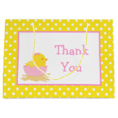 ピンクと黄色の女の子のシックありがとう ラージペーパーバッグ (正面)