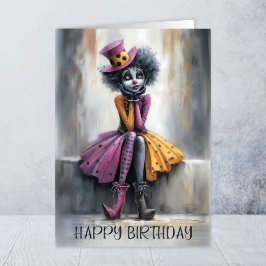 ピンクと黄色の女性ピエロの誕生日カード カード