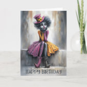 ピンクと黄色の女性ピエロの誕生日カード カード (正面)