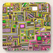 ピンクと黄色の幾何学的なシェイプポップ・アートのアートパンク コースター (正面)
