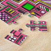 ピンクと黄色の幾何学的なシェイプポップ・アートのアートパンク ジグソーパズル (側面)