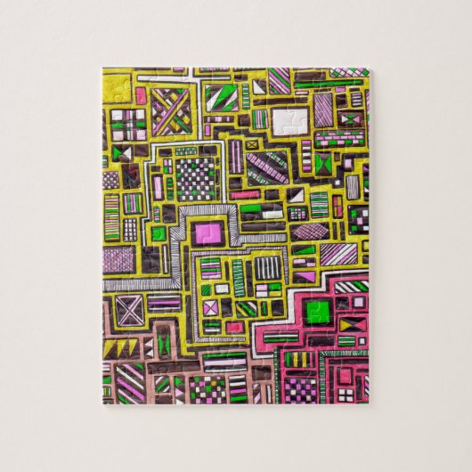 ピンクと黄色の幾何学的なシェイプポップ・アートのアートパンク ジグソーパズル (縦)