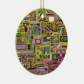 ピンクと黄色の幾何学的なシェイプポップ・アートのアートパンク セラミックオーナメント (右)