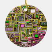 ピンクと黄色の幾何学的なシェイプポップ・アートのアートパンク セラミックオーナメント (正面)