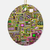 ピンクと黄色の幾何学的なシェイプポップ・アートのアートパンク セラミックオーナメント (左)
