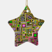 ピンクと黄色の幾何学的なシェイプポップ・アートのアートパンク セラミックオーナメント (右)