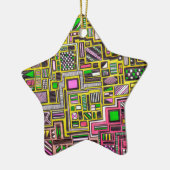 ピンクと黄色の幾何学的なシェイプポップ・アートのアートパンク セラミックオーナメント (左)