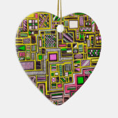 ピンクと黄色の幾何学的なシェイプポップ・アートのアートパンク セラミックオーナメント (右)