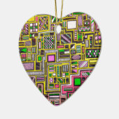 ピンクと黄色の幾何学的なシェイプポップ・アートのアートパンク セラミックオーナメント (左)