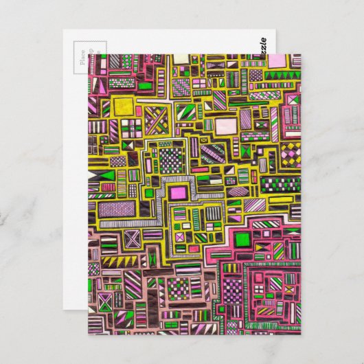 ピンクと黄色の幾何学的なシェイプポップ・アートのアートパンク ポストカード (正面/裏面)