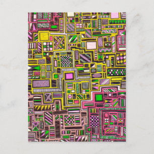 ピンクと黄色の幾何学的なシェイプポップ・アートのアートパンク ポストカード