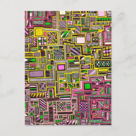 ピンクと黄色の幾何学的なシェイプポップ・アートのアートパンク ポストカード (正面)