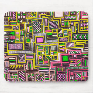 ピンクと黄色の幾何学的なシェイプポップ・アートのアートパンク マウスパッド