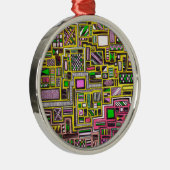 ピンクと黄色の幾何学的なシェイプポップ・アートのアートパンク メタルオーナメント (右)