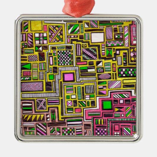 ピンクと黄色の幾何学的なシェイプポップ・アートのアートパンク メタルオーナメント (正面)