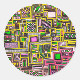 ピンクと黄色の幾何学的なシェイプポップ・アートのアートパンク ラウンドシール