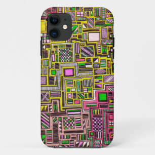ピンクと黄色の幾何学的なシェイプポップ・アートのアートパンク iPhone 11 ケース