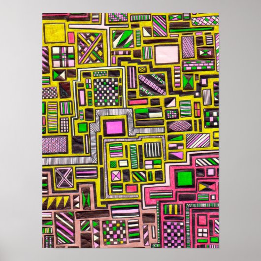 ピンクと黄色の幾何学的な形状のアーポップ・アートのト ポスター (正面)