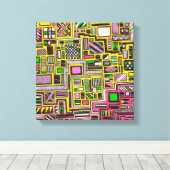 ピンクと黄色の幾何学的ポップ・アートのアートパンク キャンバスプリント (インサイチュ (ウッドフロア))