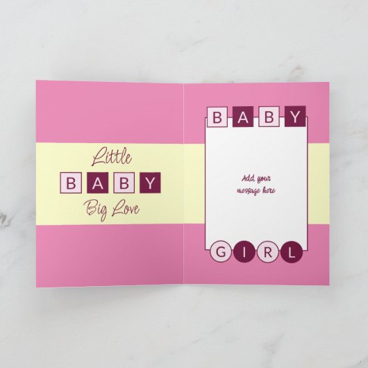 ピンクと黄色の新しい女の子の赤ちゃんの名前を追加 カード (内部)