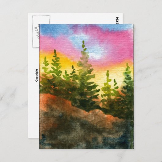 「ピンクと黄色の朝」カントリー・ロードのはがき ポストカード (正面/裏面)