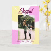 ピンクと黄色の楽しい休日の写真 家族 レトロ ボヘミアンスタイル カード (黄色い花)