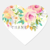 ピンクと黄色の水の色のフローラありがとう ハートシール (正面)