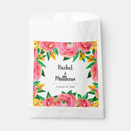 ピンクと黄色の水の色のフローラ結婚のナプキン フェイバーバッグ