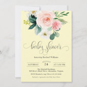ピンクと黄色の水の色のフローラ赤ちゃんシャワー 招待状 (正面)