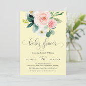 ピンクと黄色の水の色のフローラ赤ちゃんシャワー 招待状 (スタンド正面)
