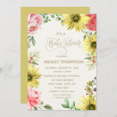 ピンクと黄色の水の色のフローラ赤ちゃんシャワー 招待状 (正面/裏面)