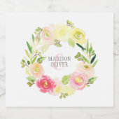 ピンクと黄色の水カラーフローラリース | 結婚s ビールラベル (シングルラベル)