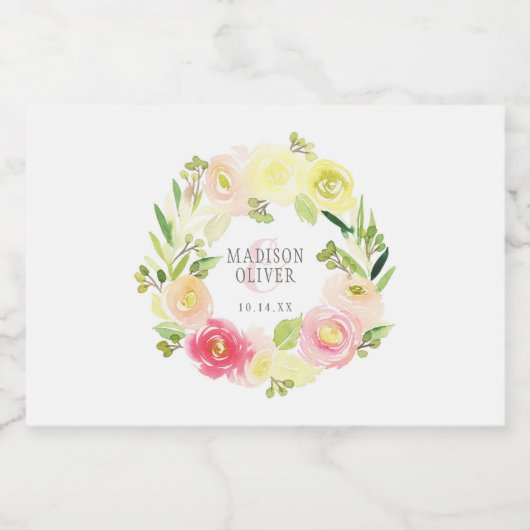 ピンクと黄色の水カラーフローラリース | 結婚s フードラベル (シングルラベル)