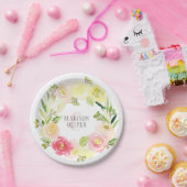 ピンクと黄色の水カラーフローラリース | 結婚s ペーパープレート (パーティー)